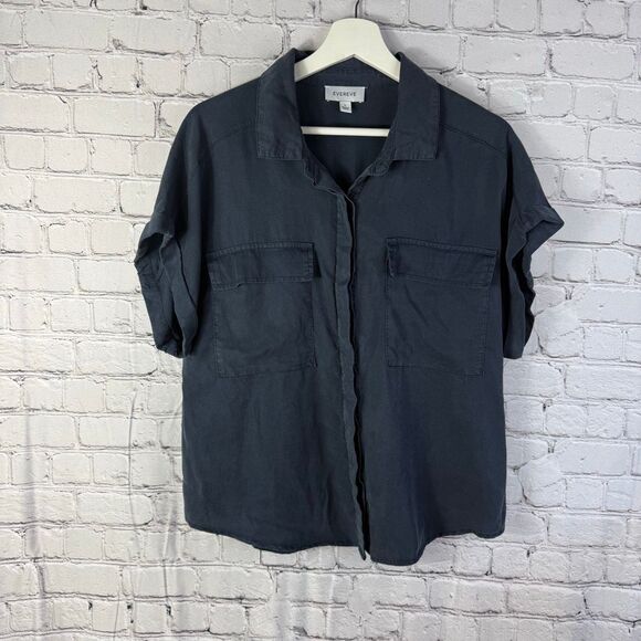 Evereve Sadie Utility Casual Button Down Shirt Size Large Navy - Picture 2 of 7